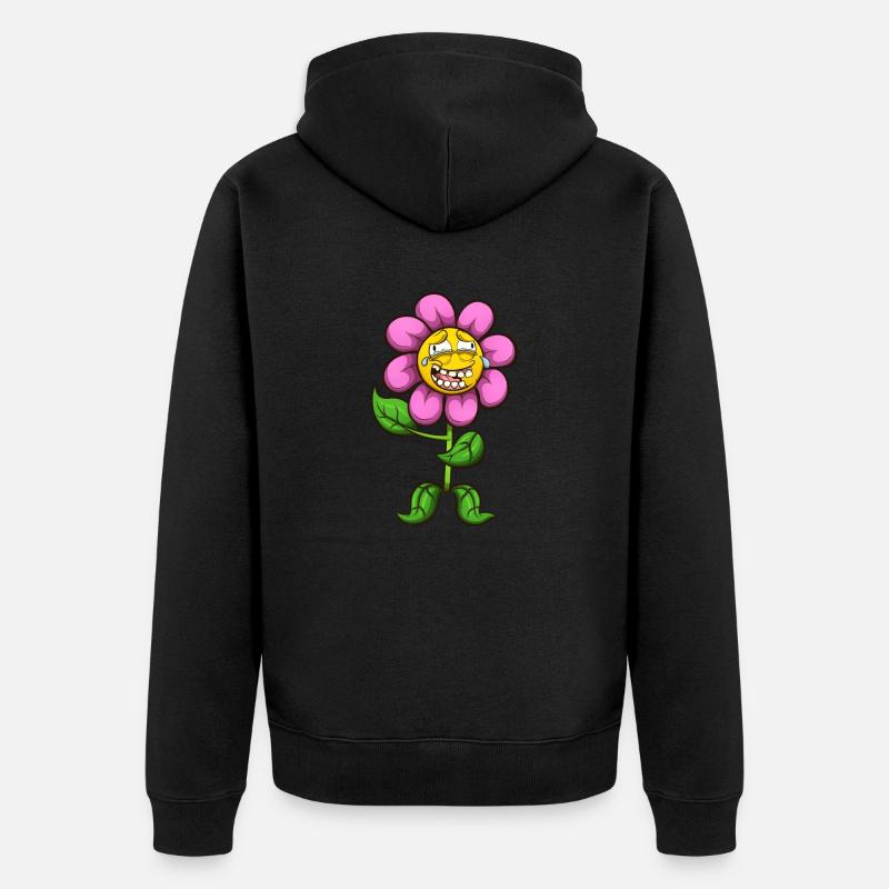 Fleur de dessin animé riante - Veste à capuche bio Premium Unisexe - noir