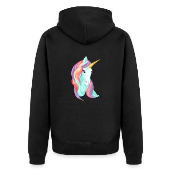 Einhorn Unicorn Mädchen Fabeltier Einhörner - Unisex Premium Bio Zip Hoodie - Schwarz - Hinten - Nico (187cm)