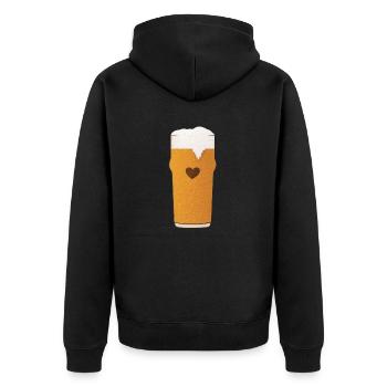 Bierliebe Bierglas Herz - Unisex Premium Bio Zip Hoodie - Schwarz - Hinten - Nico (187cm)