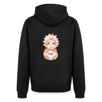 Geburtstagsaufdruck, Dino, rosa - Unisex Premium Bio Zip Hoodie - Schwarz - Hinten - Nico (187cm)