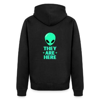 Alien Head They Are Here - Unisex Premium Organic Zip Hoodie - black - Back - Nico (187cm)