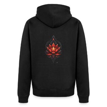 Dekorativer goldroter Lotus - Unisex Premium Bio Zip Hoodie - Schwarz - Hinten - Nico (187cm)