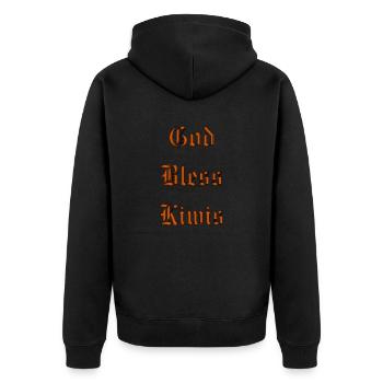 GodBlessKiwis - Unisex Premium Organic Zip Hoodie - black - Back - Nico (187cm)