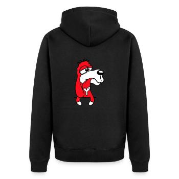 Dog Behind Wall Fence Drooling Spit Tongue Funny - Unisex Premium Organic Zip Hoodie - black - Back - Nico (187cm)