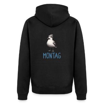 Endlich wieder Montag - Moin Möwe mit Beanie Mütze - Unisex Premium Bio Zip Hoodie - Schwarz - Hinten - Nico (187cm)