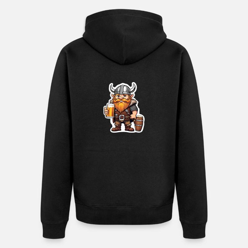 Zwergenkrieger mit Bierkrug Vikinger - Unisex Premium Bio Zip Hoodie - Schwarz