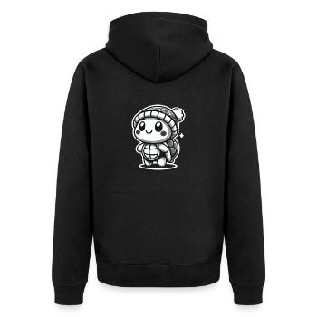 Curious Turtle - Hat Explorer - Unisex Premium Bio Zip Hoodie - Schwarz - Hinten - Nico (187cm)