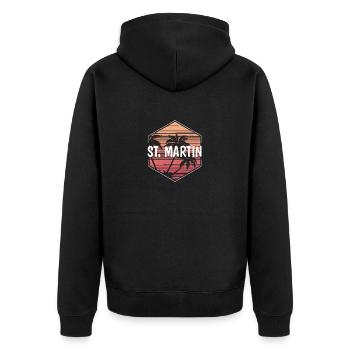 St. Martin Beach Urlaubssouvenir - Unisex Premium Bio Zip Hoodie - Schwarz - Hinten - Nico (187cm)