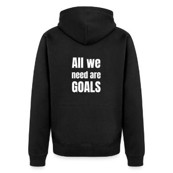 Wir brauchen nur Tore. - Unisex Premium Bio Zip Hoodie - Schwarz - Hinten - Nico (187cm)