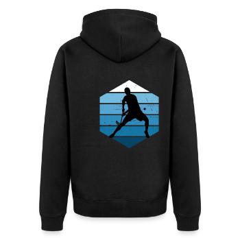 Unihockey Hockey Unihockeyspielen Damen Innebandy - Unisex Premium Bio Zip Hoodie - Schwarz - Hinten - Nico (187cm)