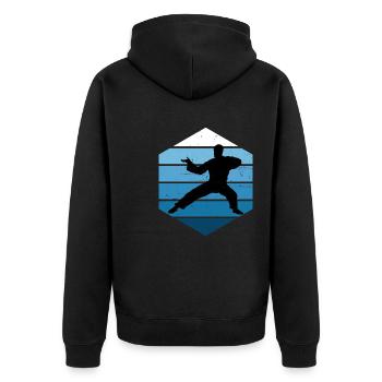 Damen Wushu Kampfsport Kungfu Herren Kung Fu - Unisex Premium Bio Zip Hoodie - Schwarz - Hinten - Nico (187cm)
