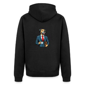 Business Büro Work Arbeit Hund Dogge Anzug Chef - Unisex Premium Bio Zip Hoodie - Schwarz - Hinten - Nico (187cm)