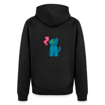 Cute Cat and Ghost - Unisex Premium Organic Zip Hoodie - black - Back - Nico (187cm)