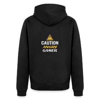 Angry Gamer Zocker lustige Sprüche Wut zocken - Unisex Premium Bio Zip Hoodie - Schwarz - Hinten - Nico (187cm)