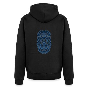 Blaues stilvolles Zierelement - Unisex Premium Bio Zip Hoodie - Schwarz - Hinten - Nico (187cm)