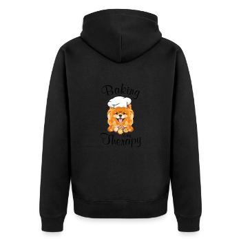 Backen ist meine Therapie - Unisex Premium Bio Zip Hoodie - Schwarz - Hinten - Nico (187cm)