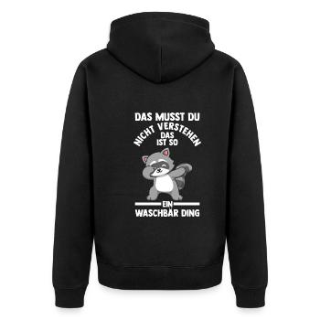 Tiermotiv Waschbär - Unisex Premium Bio Zip Hoodie - Schwarz - Hinten - Nico (187cm)