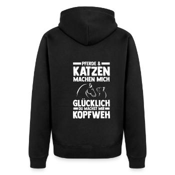Pferde Pferdeliebhaber Katzenliebhaber Katzen - Unisex Premium Bio Zip Hoodie - Schwarz - Hinten - Nico (187cm)