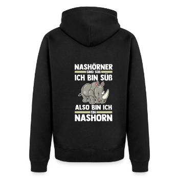 Nashorn - Unisex Premium Bio Zip Hoodie - Schwarz - Hinten - Nico (187cm)
