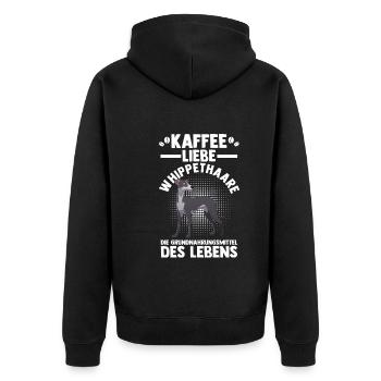 Hund Kaffee Whippet - Unisex Premium Bio Zip Hoodie - Schwarz - Hinten - Nico (187cm)