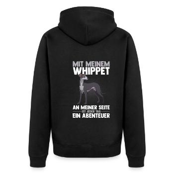 Hund Whippet - Unisex Premium Bio Zip Hoodie - Schwarz - Hinten - Nico (187cm)