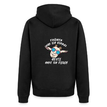 Früher war ich normal und heute habe ich Ziegen - Unisex Premium Bio Zip Hoodie - Schwarz - Hinten - Nico (187cm)