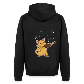 Cat plays violin violinist - Unisex Premium Organic Zip Hoodie - black - Back - Nico (187cm)