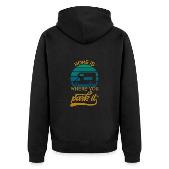 Camper Spruch Home is where you park it - Unisex Premium Bio Zip Hoodie - Schwarz - Hinten - Nico (187cm)