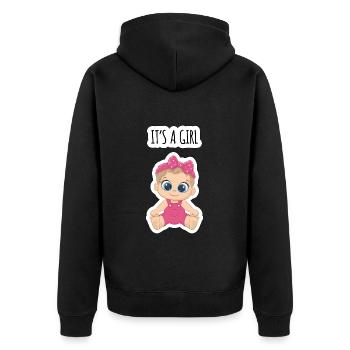 Es ist ein Mädchen - Unisex Premium Bio Zip Hoodie - Schwarz - Hinten - Nico (187cm)