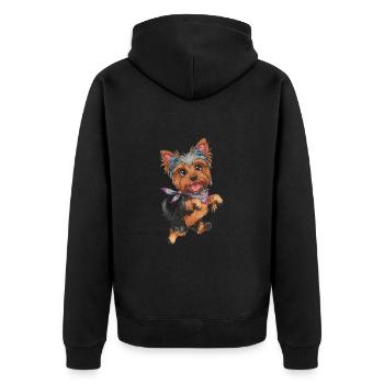Niedlicher verspielter Yorkie Yorkshire Terrier - Unisex Premium Bio Zip Hoodie - Schwarz - Hinten - Nico (187cm)