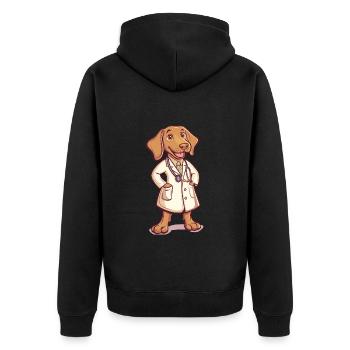 Doktor Hund – Cartoon-Illustration - Unisex Premium Bio Zip Hoodie - Schwarz - Hinten - Nico (187cm)