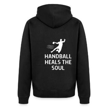 Un joueur de handball de handball dit cadeau - Veste à capuche bio Premium Unisexe - noir - Dos - Nico (187cm)