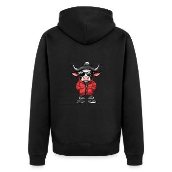 Kuh Cool Comic - Unisex Premium Bio Zip Hoodie - Schwarz - Hinten - Nico (187cm)