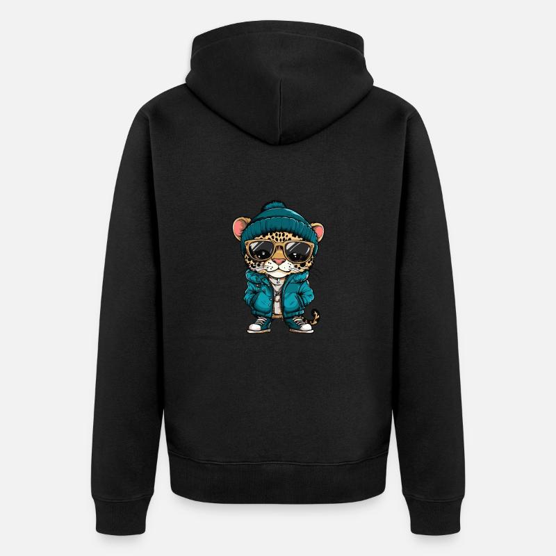 Leopard Cool Comic - Unisex Premium Organic Zip Hoodie - black
