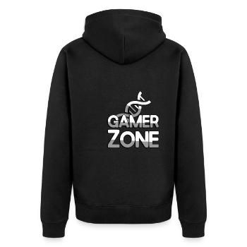 GAMER ZONE + DNA - Gaming - Unisex Premium Organic Zip Hoodie - black - Back - Nico (187cm)