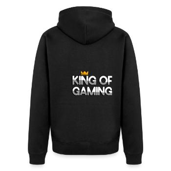 KING OF GAMING + King Crown - Gaming - Unisex Premium Bio Zip Hoodie - Schwarz - Hinten - Nico (187cm)