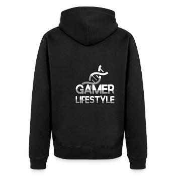 GAMER LIFESTYLE + DNA - Gaming - Unisex Premium Organic Zip Hoodie - black - Back - Nico (187cm)