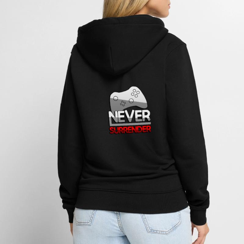 NEVER SURRENDER (Rot) + Controller - Gaming Unisex Premium Bio Zip Hoodie