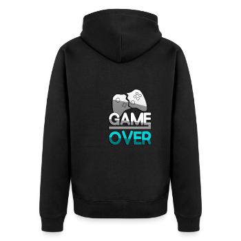 GAME OVER (Türkis) + Controller - Gaming - Unisex Premium Bio Zip Hoodie - Schwarz - Hinten - Nico (187cm)