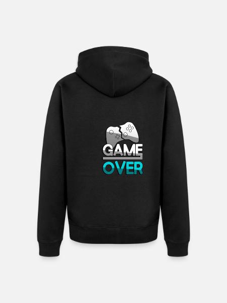 GAME OVER (Turquoise) + Controller - Gaming - Unisex Premium Organic Zip Hoodie - black