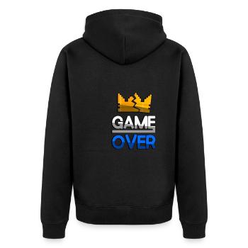 GAME OVER (Blue) + King Crown - Gaming - Unisex Premium Organic Zip Hoodie - black - Back - Nico (187cm)