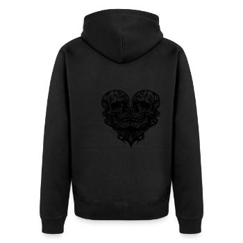 Deux crânes coeur tribal style de tatouage - Veste à capuche bio Premium Unisexe - noir - Dos - Nico (187cm)