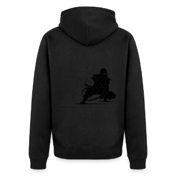 Kraftsport Warrior Style Freizeit Ninja Athlet - Unisex Premium Bio Zip Hoodie - Schwarz - Hinten - Nico (187cm)