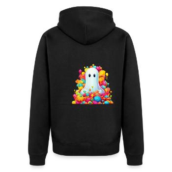 Mignon fantôme d’Halloween avec des bonbons - Veste à capuche bio Premium Unisexe - noir - Dos - Nico (187cm)
