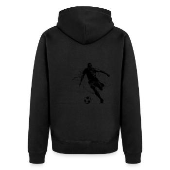 Fussballer tritt einen Fussball - Unisex Premium Bio Zip Hoodie - Schwarz - Hinten - Nico (187cm)