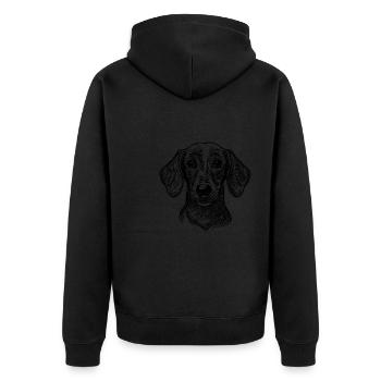 Süsses Dackel Porträt für den Dackelpapa - Unisex Premium Bio Zip Hoodie - Schwarz - Hinten - Nico (187cm)