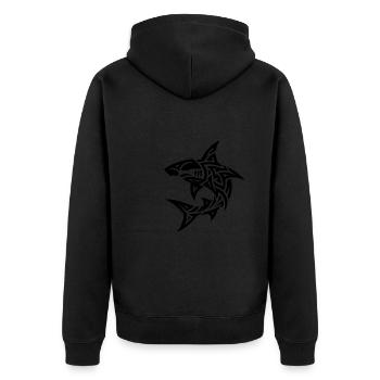 Tribal Hammerhai Style Taucher Fan Tattoo - Unisex Premium Bio Zip Hoodie - Schwarz - Hinten - Nico (187cm)