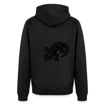 Schlauer Gecko im Tattoo Style - Unisex Premium Bio Zip Hoodie - Schwarz - Hinten - Nico (187cm)