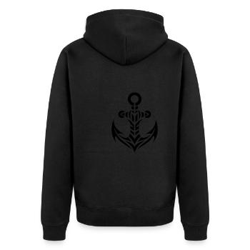 Alter nasser Anker mit im Tribal Tattoo Style - Unisex Premium Bio Zip Hoodie - Schwarz - Hinten - Nico (187cm)