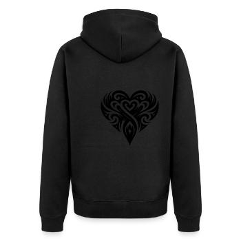 Tribal Tattoo Herz Linien - Unisex Premium Bio Zip Hoodie - Schwarz - Hinten - Nico (187cm)